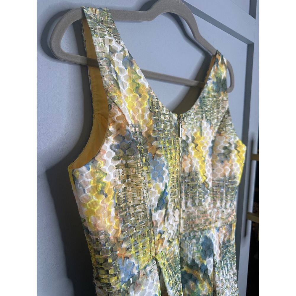 New York & Company Yellow Geometric Honeycomb Mesh Fit Flare Dress Sz 6 VN130001 - Picture 12 of 12
